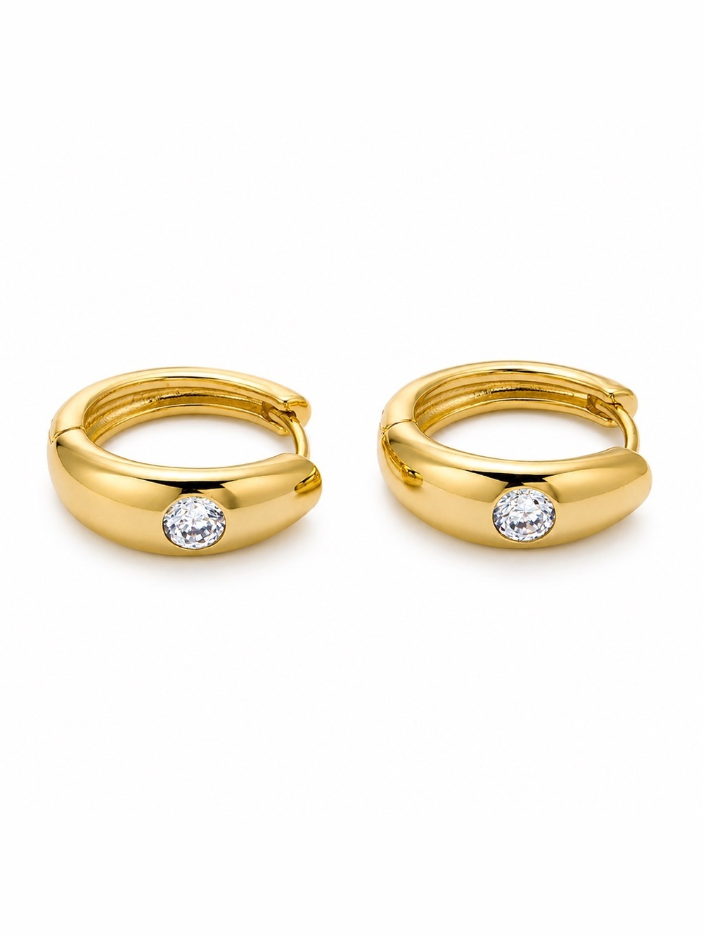 Gold Round Dot CZ Huggie Earrings (4518)